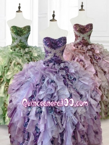 2016 Custom Made Beading Multi Color Quinceanera Dresses with Ruffles and Pattern