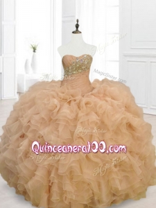2016 Custom Made Champagne Quinceanera Gowns with Beading and Ruffles
