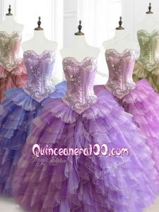 2016 Custom Made Multi Color Sweetheart Quinceanera Dresses with Beading and Ruffles
