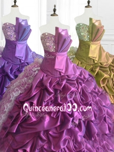 2016 Custom Made Strapless Pick Ups Quinceanera Dresses with Sequins and Ruffles