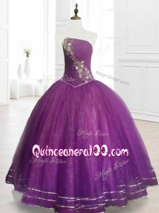 2016 Custom Made Strapless Purple Floor Length Quinceanera Gowns with Beading