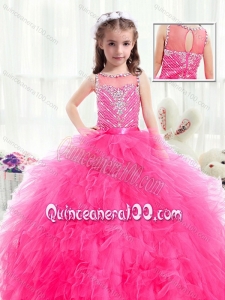 Beautiful Bateau Hot Pink Little Girl Pageant Dresses with Beading