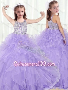 Lovely Scoop Lavender Mini Quinceanera Dresses with Beading and Ruffles