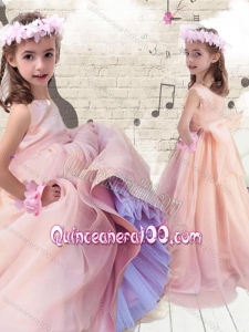 Pretty Ball Gown Peach Flower Girl Dresses with Bowknot