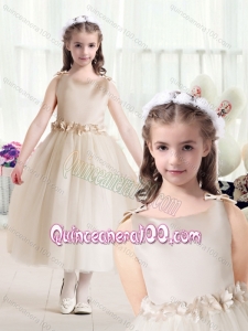 Romantic Ball Gown Bateau Champagne Flower Girl Dresses with Belt