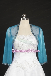 2014 Simple Blue Long Sleeves Wraps with Beading