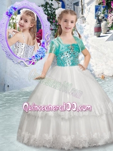 Customized Spaghetti Straps Flower Girl Dresses with Beading and Lace