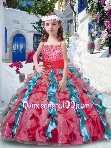 2016 Pretty Ball Gown Spaghetti Straps Little Girl Pageant Dresses with Beading and Ruffles