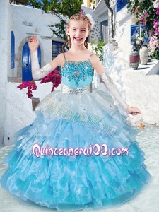 2016 Customized Straps Little Girl Pageant Dresses with Ruffled Layers and Appliques