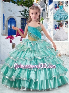 2016 Elegant Spaghetti Straps Little Girl Pageant Dresses with Ruffled Layers and Beading