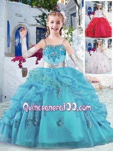 2016 Latest Spaghetti Straps Little Girl Pageant Dresses with Appliques and Bubles