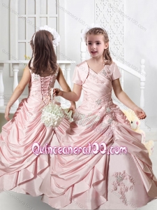 2016 Pretty V Neck Appliques Little Girl Pageant Dresses in Baby Pink