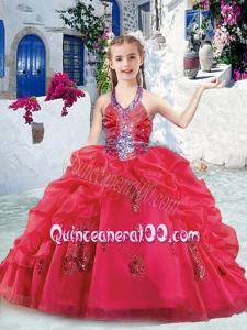 Fashionable Halter Top Little Girl Pageant Dresses with Beading and Bubles