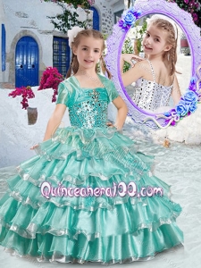 Classical Ball Gown Apple Green Mini Quinceanera Dresses with Ruffled Layers