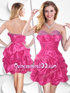 2016 Discount Hot Pink Taffeta Dama Dresses with Beading and Bubles