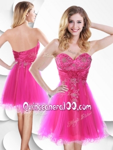 Discount Short Hot Pink Dama Dresses with Beading and Hand Made Flowers