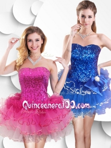 Discount Short Strapless Dama Dresses with Sequins and Ruffles