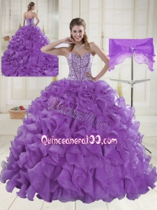 Eggplant Purple Brush Train Quinceanera Dresses with Sweetheart