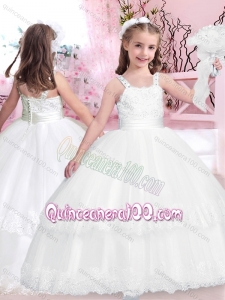Classical Straps Laced and Applique Long Flower Girl Dress with Zipper Up