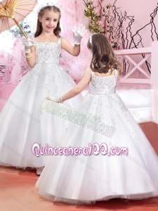Lovely Square Beaded and Belted Flower Girl Dress in Tulle