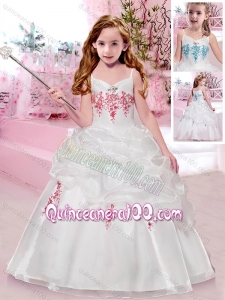 New Style Spaghetti Straps Flower Girl Dress with Appliques and Bubbles