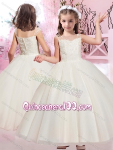 Beautiful Ball Gown Bateau Applique Flower Girl Dress with Cap Sleeves