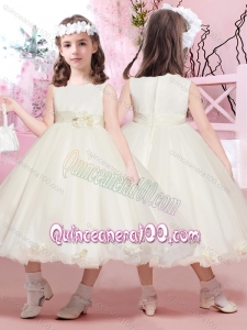 Exclusive Ball Gown Applique and Belted Flower Girl Dress with Scoop