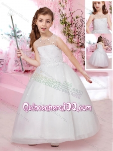 Modest Scoop Ankle Length Tulle Flower Girl Dress with Appliques