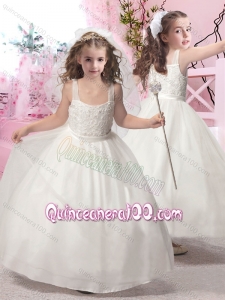 New Arrival Square Applique Flower Girl Dress with Ankle Length