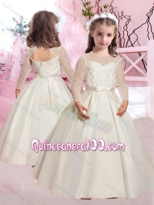 Popular Applique and Belted A Line Flower Girl Dress in Taffeta