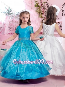 Latest Ankle Length Belted with Beading Little Girl Pageant Dresses with Lace Up