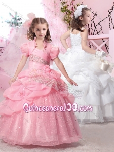Latest Straps Ball Gown Little Girl Pageant Dresse with Beading and Pick Ups