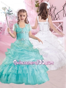 Pretty Straps Beaded and Pick Ups Little Girl Pageant Dresses in Aqua Blue