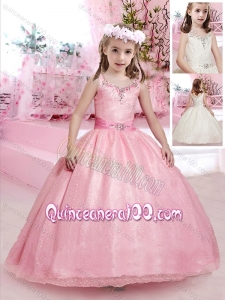 Simple Puffy Skirt Straps Little Girl Pageant Dresses with Beading and Belt