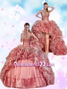 2015 Customize Beading and Ruffles Pink Dress For Quinceanera