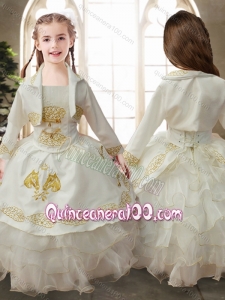 Perfect Ruffled Layers White Little Girl Pageant Dress with Gold Embroidery
