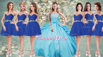 Fashionable Applique Aqua Blue Quinceanera Dress and Short Blue Dama Dresses