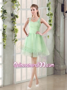 Ruching Organza A Line Straps Dama Dress with Lace Up