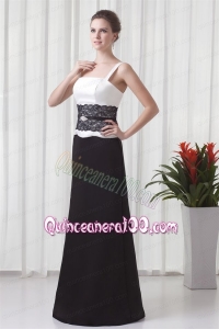 Column Straps Floor-length Lace Black and White Mother of the Dress