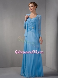 Teal Column Straps Floor-length Chiffon Appliques Mother of the Dress