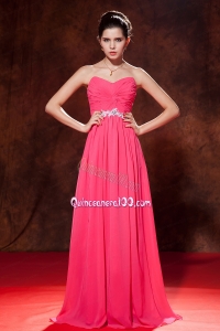 Coral Red Empire Mother of the Dress Sweetheart Chiffon Beading Floor Length