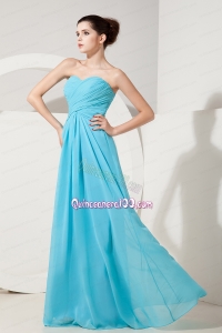 Elegant Baby Blue Empire Sweetheart Ruch Mother of the Dress Floor Length Chiffon