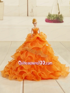 2015 Orange Organza Bowknot Barbie Doll Dress