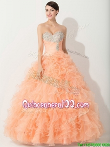 Princess Orange 2016 Quinceanera Gown with Beading and Ruffles