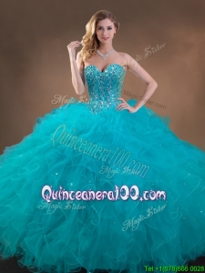 Top Teal Sweet 16 Gown with Beading and Ruffles