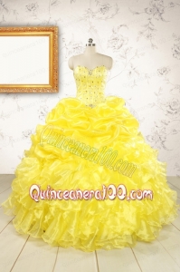 Popular Sweetheart Yellow Quinceanera Dresses with Beading
