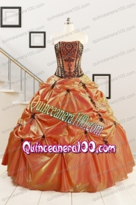 2015 Cheap Appliques Quinceanera Dresses in Orange Orange Red and Black