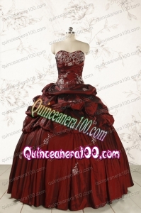 2015 Cheap Appliques Wine Red Quinceanera Dresses with Lace Up