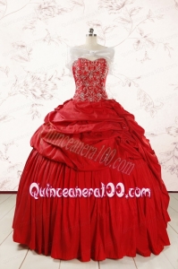 2015 Puffy Sweetheart Beading Quinceanera Dresses in Red