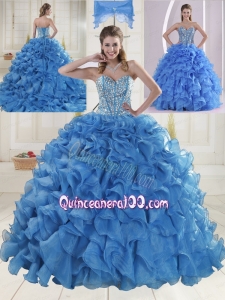 Elegant Brush Train Beading Quinceanera Dresses in Baby Blue